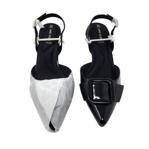 Anne Klein Black Patent Leather Slingback Bernette Bow Pump Sandals Size 7.5M